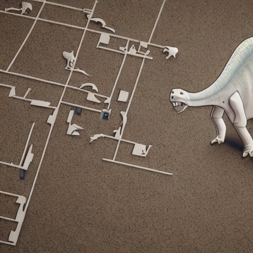 A dinosaur looking disapprovingly and shocked at a floor plan