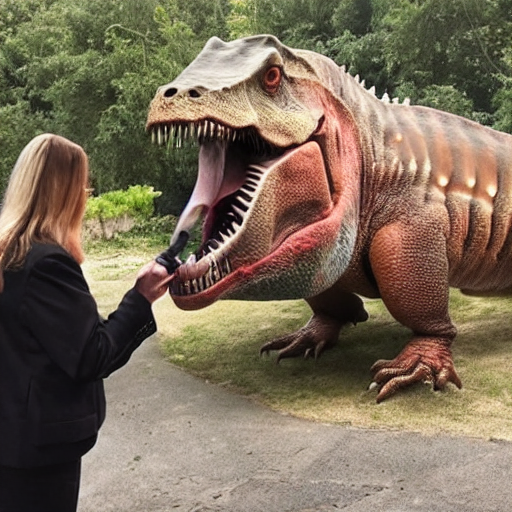 A dinosaur being interviewed
